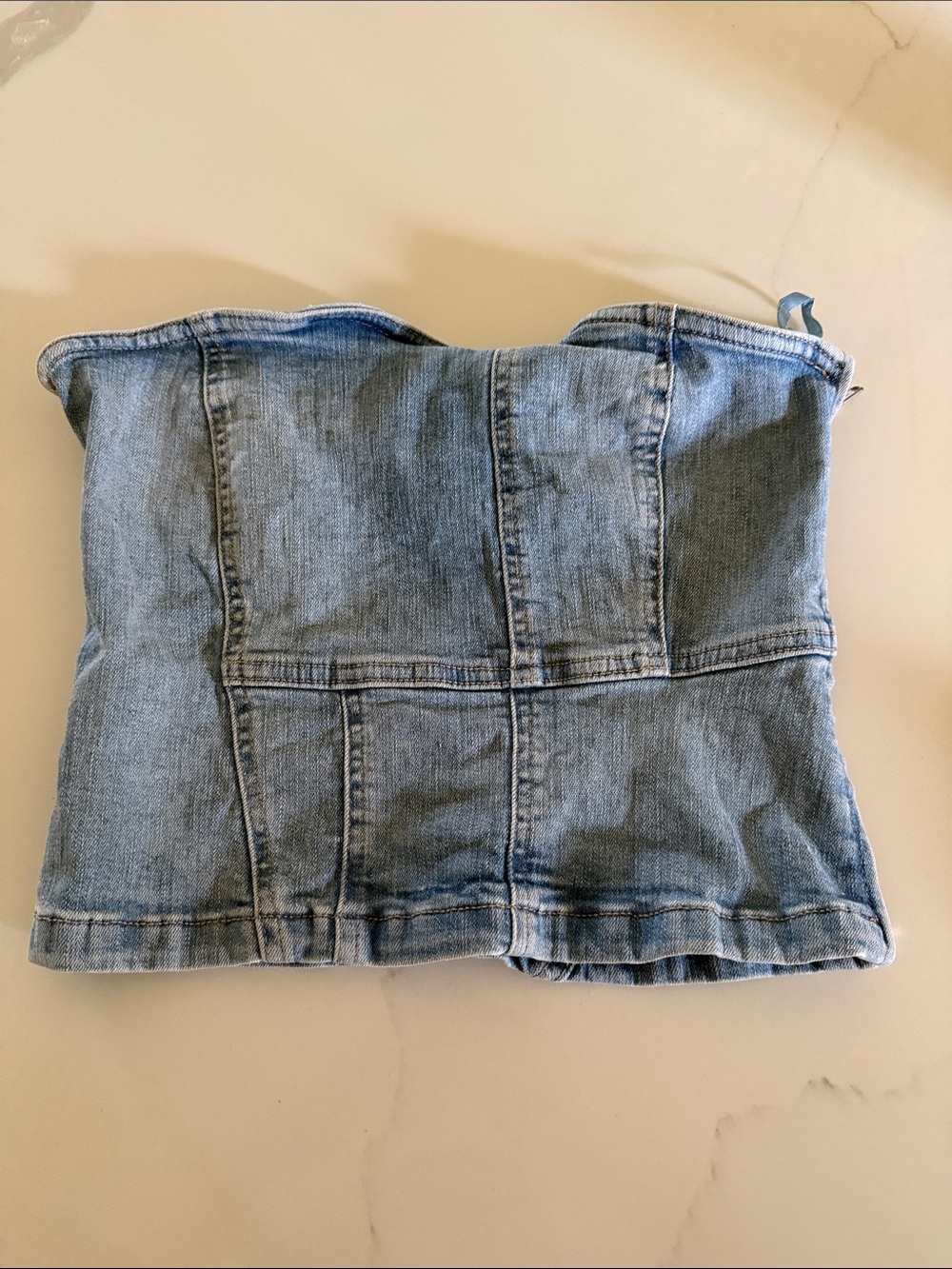 Zara Light Blue Denim Strapless Bustier Crop Top